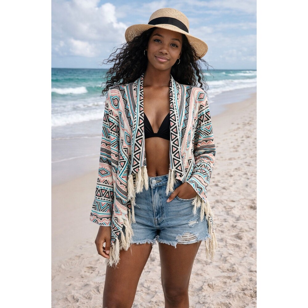 Billabong Southwester Open‎ Cardigan Sweater Womens S Tribal Aztec Boho Festival